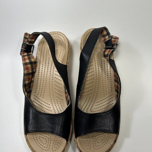 CROCS A Leigh Cork Black Wedge Women’s Size 10 - Picture 5 of 10